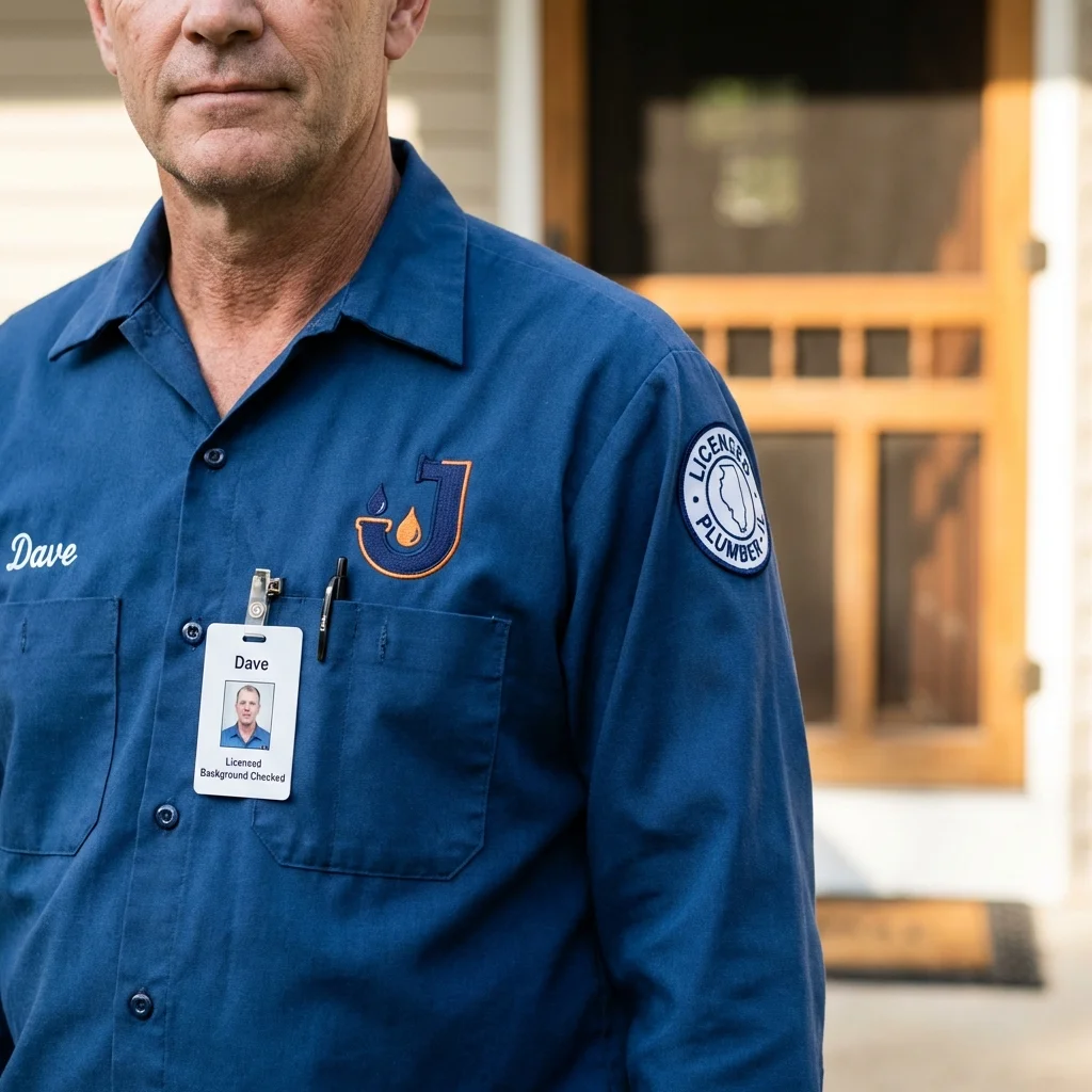Licensed plumber showing ID badge in Grabill, IN