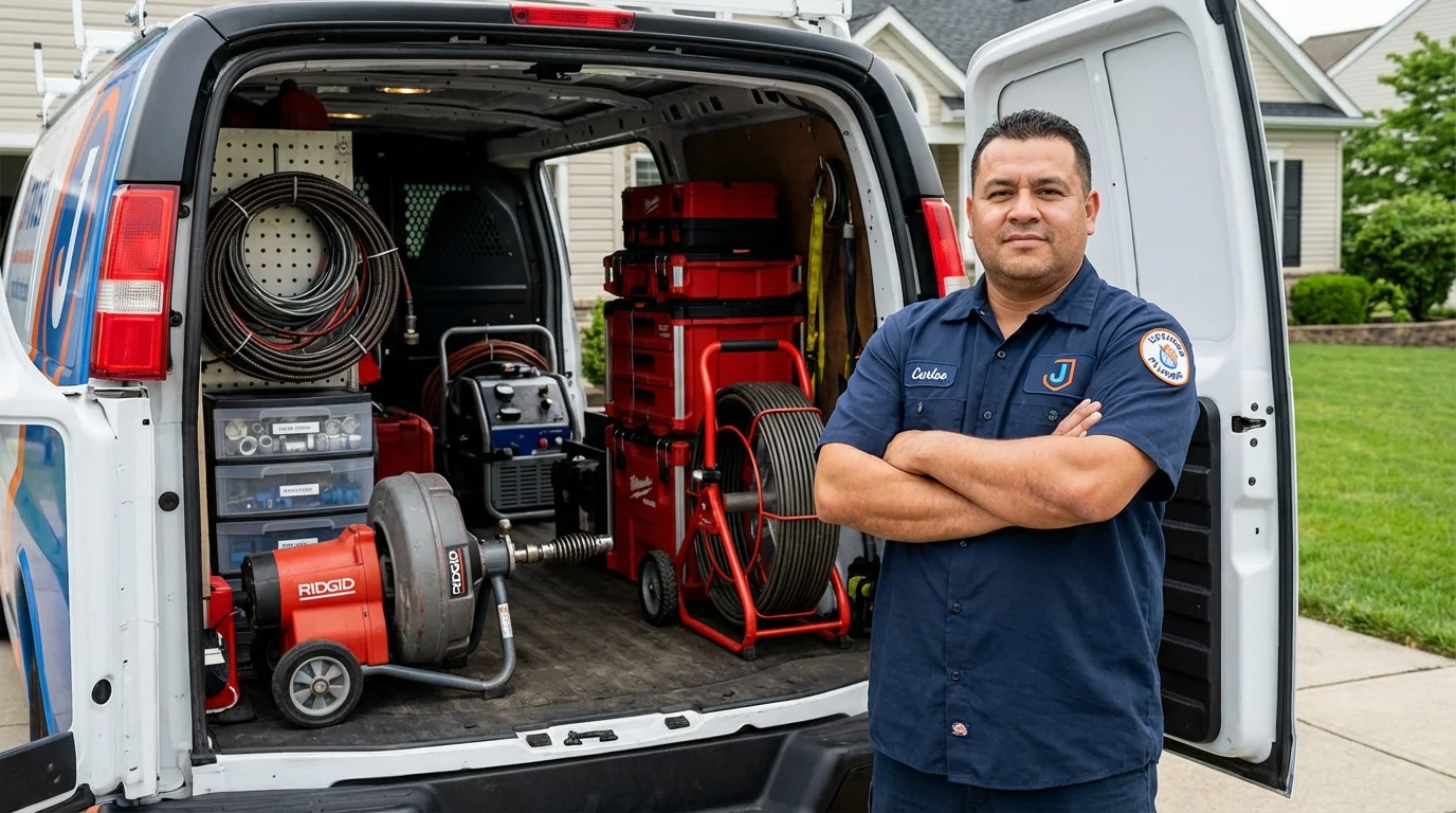 Professional drain cleaning equipment and Johns Plumbing LLC plumber in Grabill