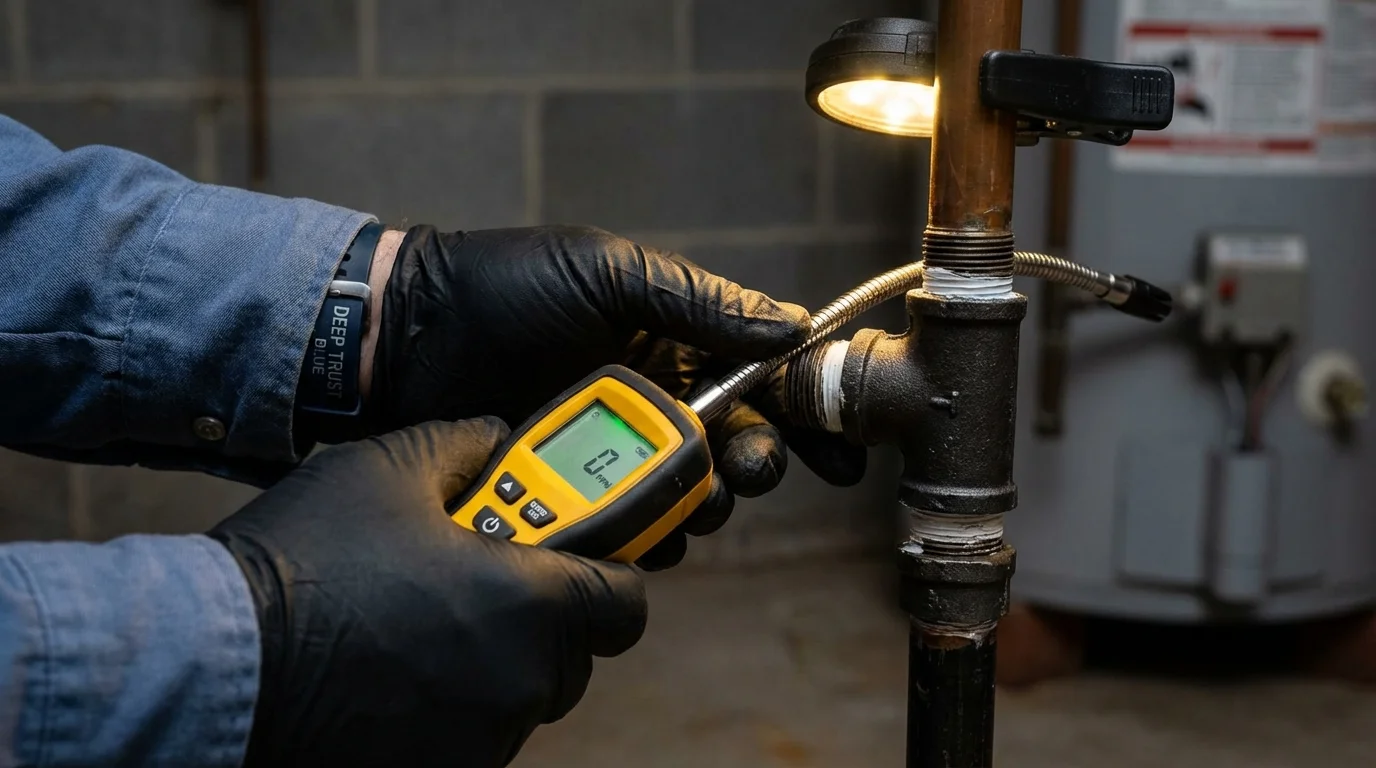 Gas leak detection with electronic sniffer by Johns Plumbing LLC in Grabill