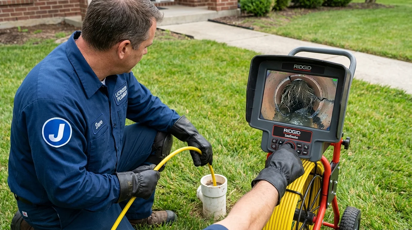 Sewer camera inspection being performed by Johns Plumbing LLC in Grabill