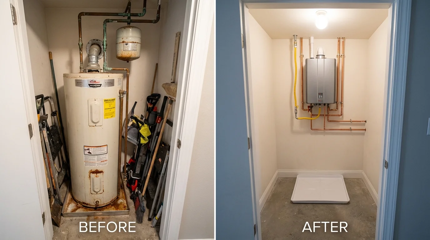 Tank water heater versus wall-mounted tankless unit comparison for Grabill, IN homeowners